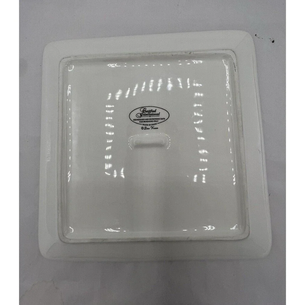 Certified International Ceramic Square Plate Coffee Cup Red Black Beige